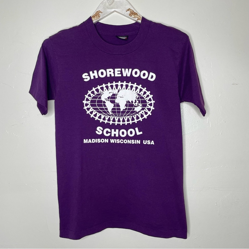 VINTAGE 90s PURPLE SHOREWOOD SCHOOL MADISON WISCONSIN T SHIRT SZ S